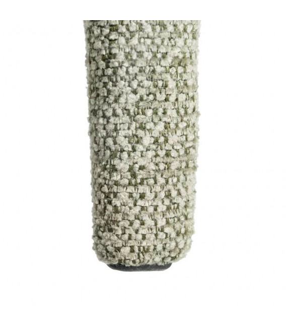 Silla tapizada en chenilla verde claro con diseño curvo y cómodo.7