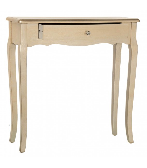 Consola art decó dorada con cajón y tirador de cristal transparente. 2