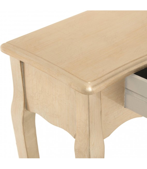 Consola art decó dorada con cajón y tirador de cristal transparente. 3