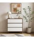 Cómoda pequeña madera color nogal cajones lacados en blanco Mdmhogar