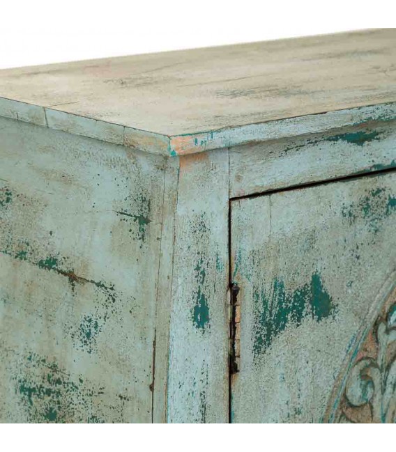 Taquillón clásico con puertas en madera tallada turquesa rozado4