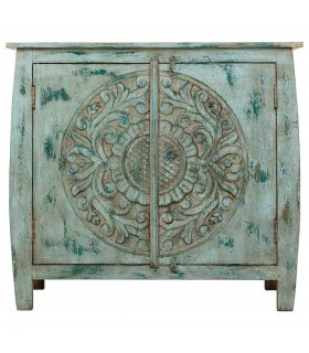 Taquillón clásico con puertas en madera tallada turquesa rozado1