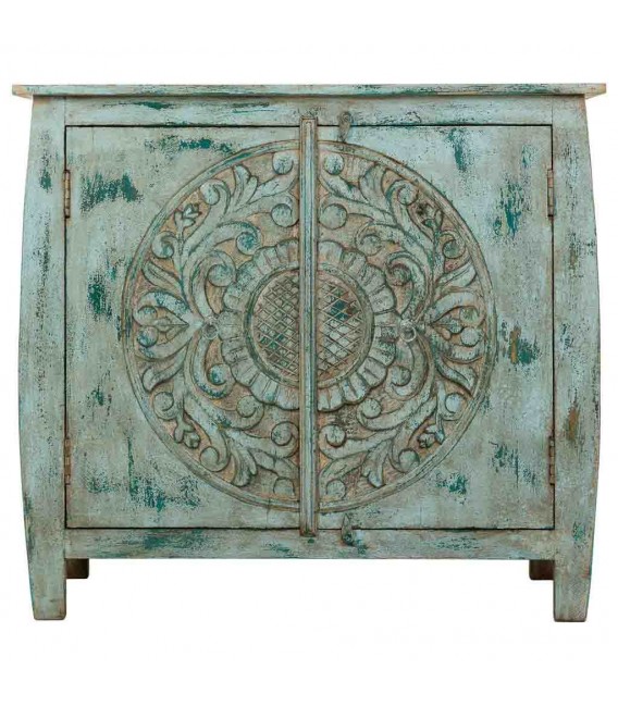 Taquillón clásico con puertas en madera tallada turquesa rozado1