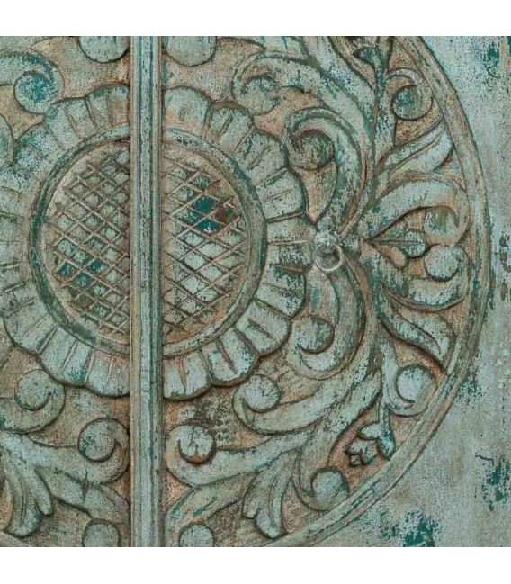 Taquillón clásico con puertas en madera tallada turquesa rozado6