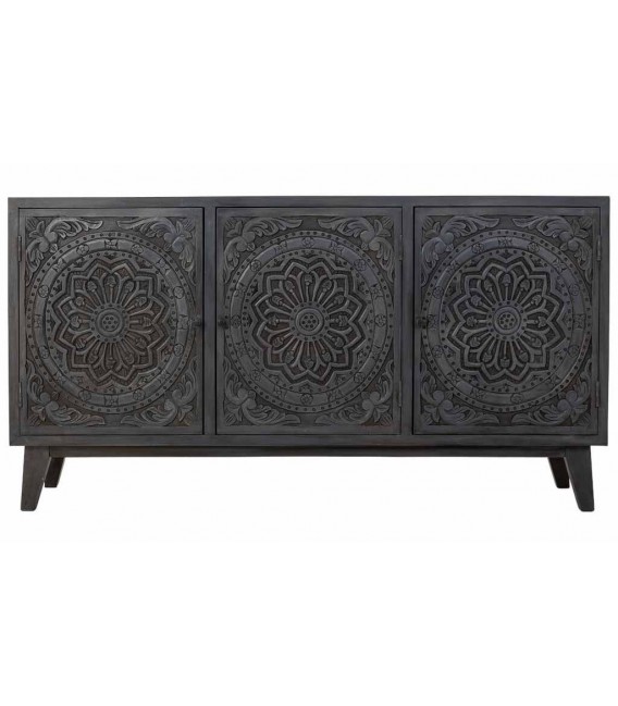Aparador étnico de madera tallada gris patinada 1