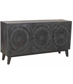 Aparador étnico de madera tallada gris patinada