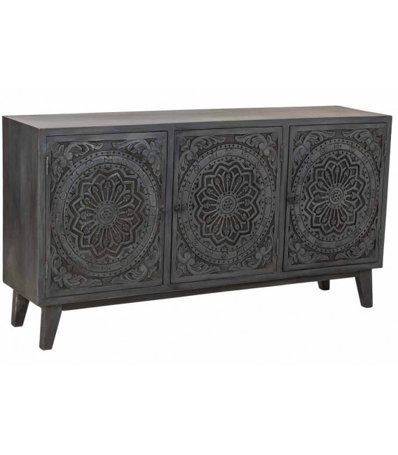 Aparador étnico de madera tallada gris patinada