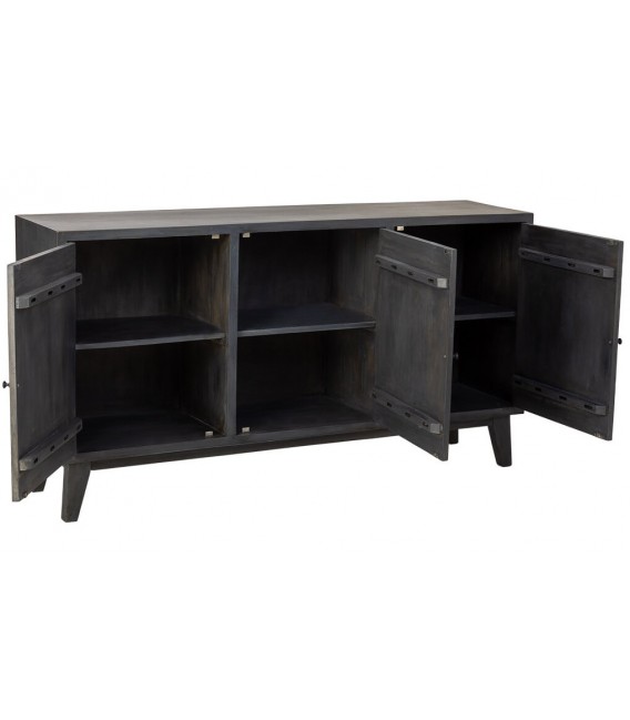 Aparador étnico de madera tallada gris patinada 1