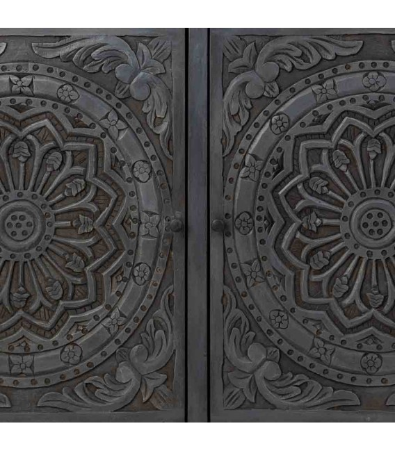 Aparador étnico de madera tallada gris patinada 4