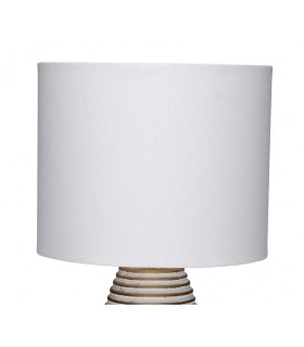 Lámpara art decó de cerámica blanca y dorada con pantalla de lino1