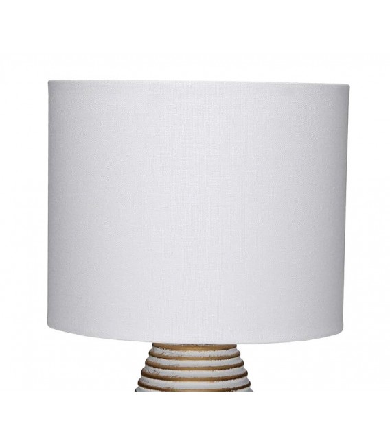 Lámpara art decó de cerámica blanca y dorada con pantalla de lino1