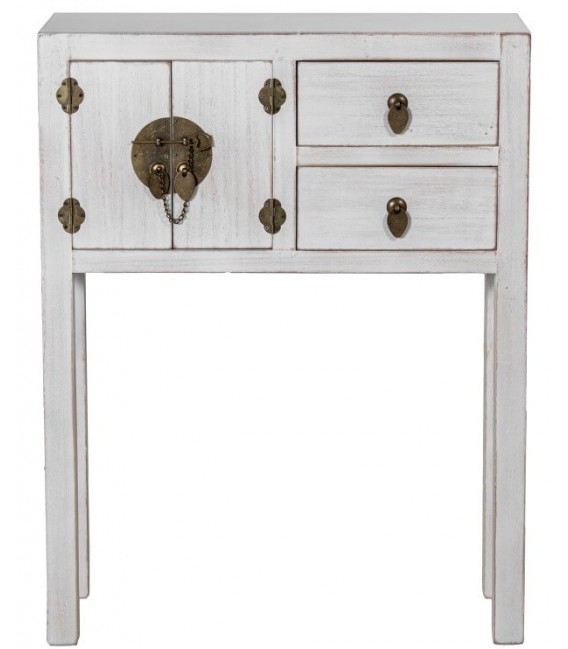 Consola oriental blanca con herrajes bronce y aire exótico1