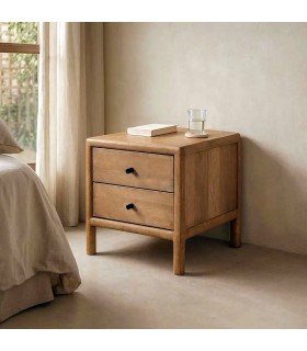 Mesita de noche baja en madera de mango natural y metal Mdmhogar