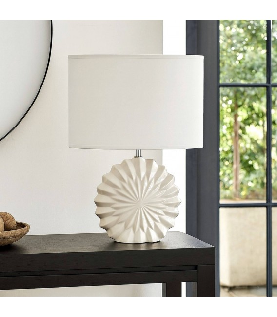 Lámpara sobremesa cerámica blanca con pantalla ovalada blanca Mdmhogar