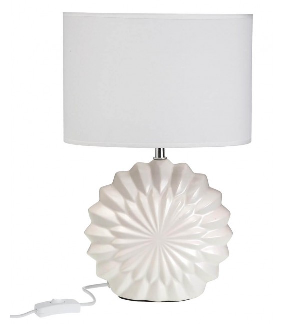 Lámpara sobremesa cerámica blanca con pantalla ovalada blanca 1