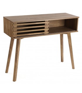 Consola nórdica madera natural con puerta corredera frontal