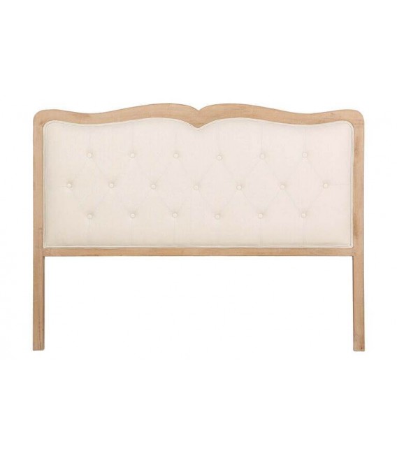 Cabecero de cama 150 con lino beige y madera natural, estilo clásico.
