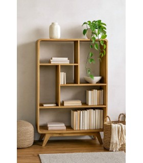 Estantería baja de madera natural con diseño nórdico ligero. Mdmhogar