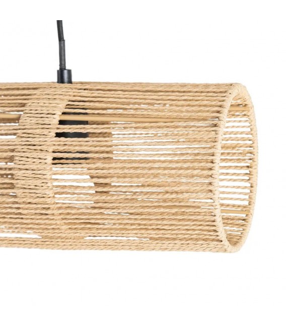 Lámpara boho de cuerda natural y metal negro con tres luces.2