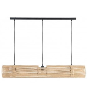 Lámpara boho de cuerda natural y metal negro con tres luces.