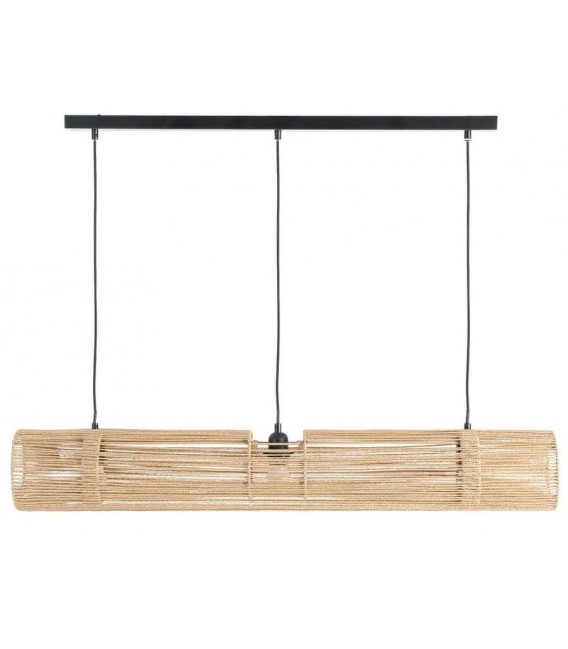 Lámpara boho de cuerda natural y metal negro con tres luces.