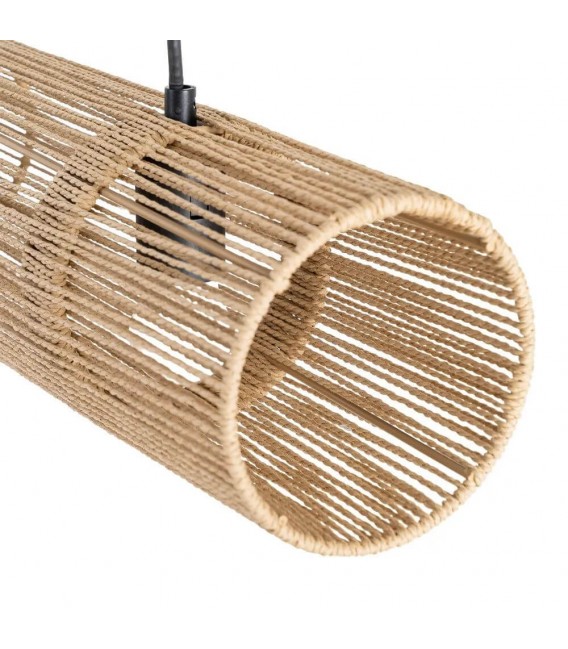 Lámpara boho de cuerda natural y metal negro con tres luces.3