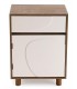 Mesita de noche compacta con puerta y cajón en blanco y nogal. 1