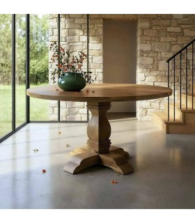 Mesa redonda de comedor en madera de mango estilo colonial Mdmhogar