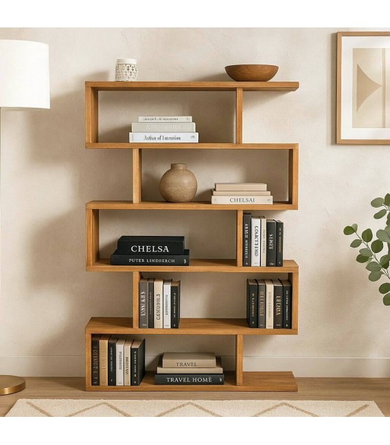 Estantería boho de madera maciza de mango con acabado artesanal.  Mdmhogar