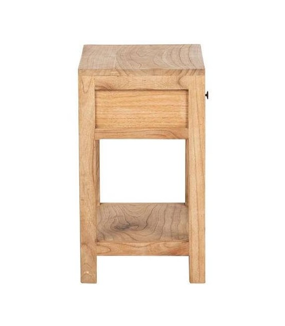 Mesita boho en madera mindi natural con cajón y tirador bronce. 3