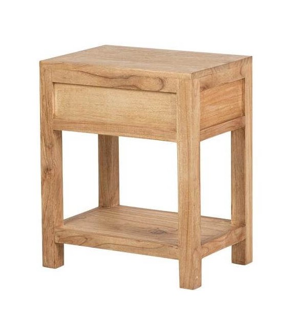 Mesita boho en madera mindi natural con cajón y tirador bronce. 4