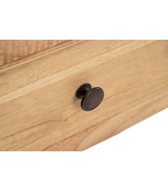 Mesita boho en madera mindi natural con cajón y tirador bronce. 6