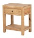 Mesita boho en madera mindi natural con cajón y tirador bronce.