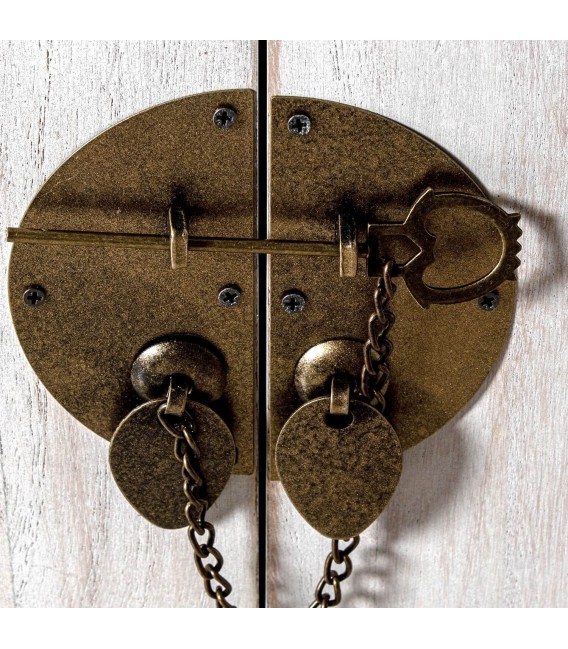 Mueble TV oriental con puertas y cajones en madera blanqueada. 5