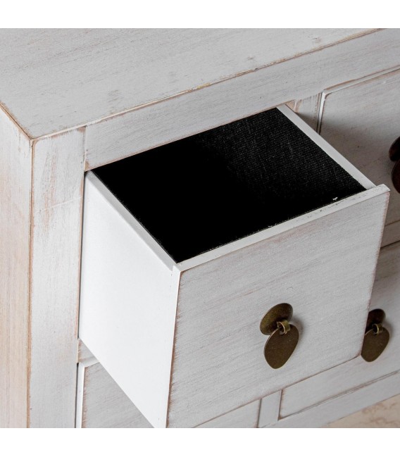 Mueble TV oriental con puertas y cajones en madera blanqueada. 4