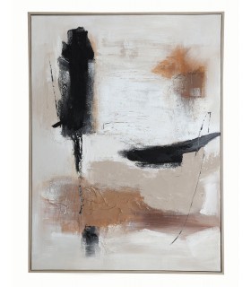 Cuadro abstracto vertical pintado a mano con marco natural.