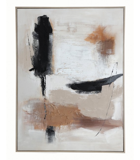 Cuadro abstracto vertical pintado a mano con marco natural.