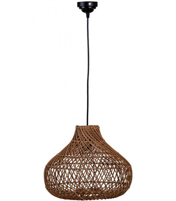 Lámpara de techo boho en ratán trenzado con acabado tostado