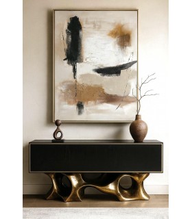 Cuadro abstracto vertical pintado a mano con marco natural. Mdmhogar