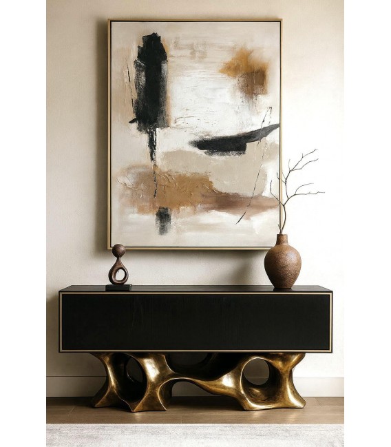 Cuadro abstracto vertical pintado a mano con marco natural. Mdmhogar