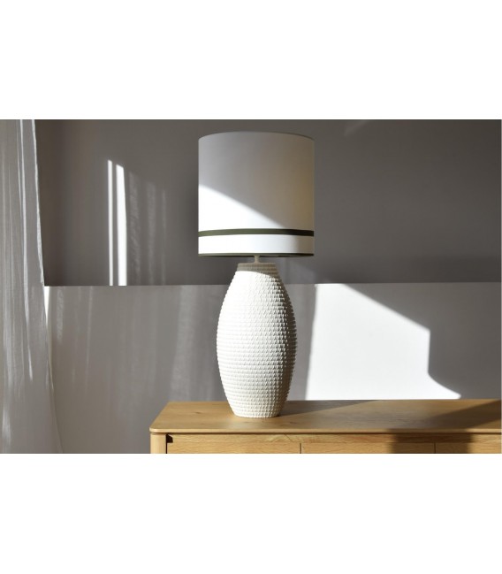 Lámpara sobremesa XL cerámica blanca con pantalla textil.
