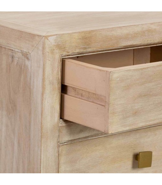Mesita boho 3 cajones madera mango natural crema y dorado. 5