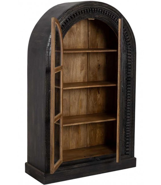 Vitrina étnica 2 puertas cristal madera tallada negra y miel2