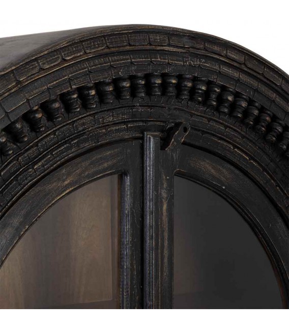 Vitrina étnica 2 puertas cristal madera tallada negra y miel4