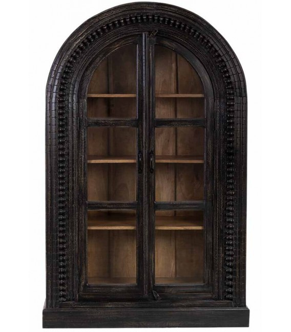 Vitrina étnica 2 puertas cristal madera tallada negra y miel1