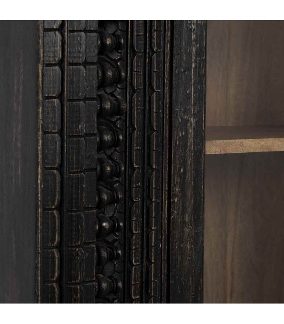 Vitrina étnica 2 puertas cristal madera tallada negra y miel6