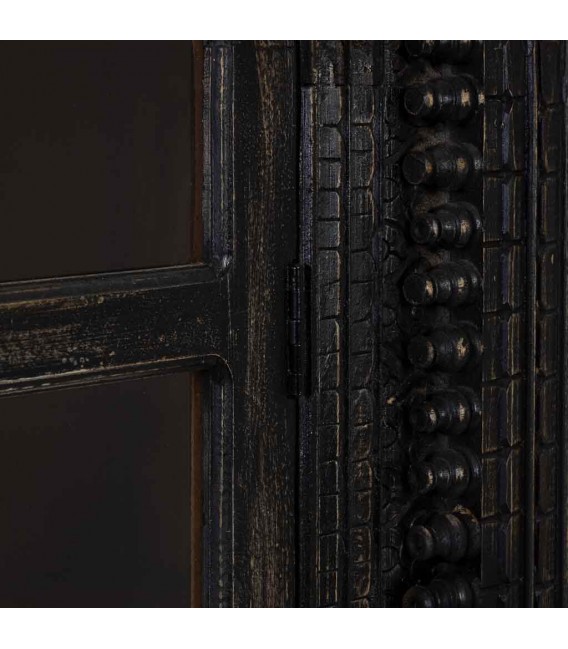 Vitrina étnica 2 puertas cristal madera tallada negra y miel7
