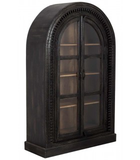 Vitrina étnica 2 puertas cristal madera tallada negra y miel