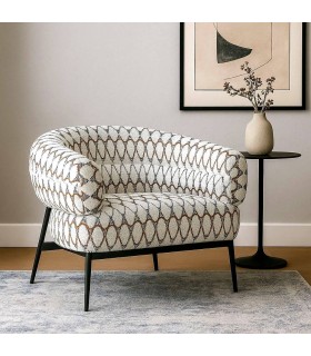 Butaca moderna bouclé blanco negro y marrón con patas negras. Mdmhogar