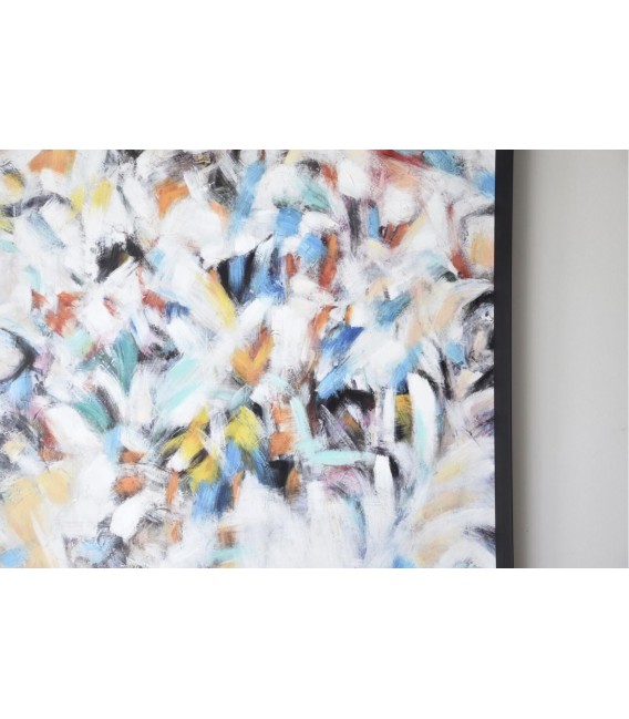 Cuadro vertical abstracto acrílico multicolor marco negro. 1